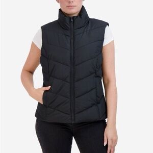 Cole Haan Black Chevron Quilted Puffer Vest Jacket